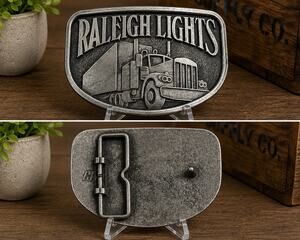 Raleigh Lights Semi Truck Pewter Tone Belt Buckle Trucking Big Rig Vintage Style